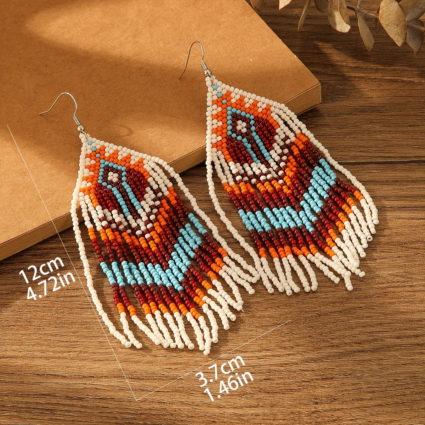Hand-Beaded Woven Bohemian Style Tassel Drop Earrings